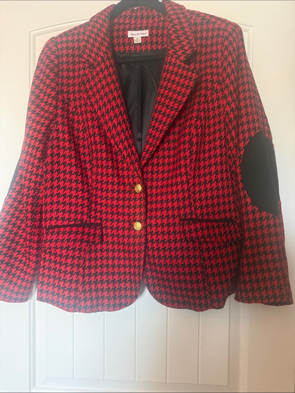 Joan Rivers Red & Black Houndstooth Blazer with Black Elbow Patches